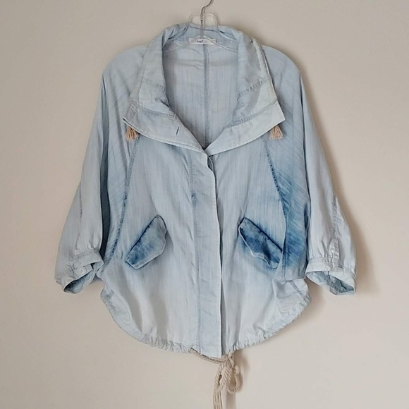 hazel Jackets & Blazers - Hazel Oversized Acid Wash Bat Wing Button Up Coat